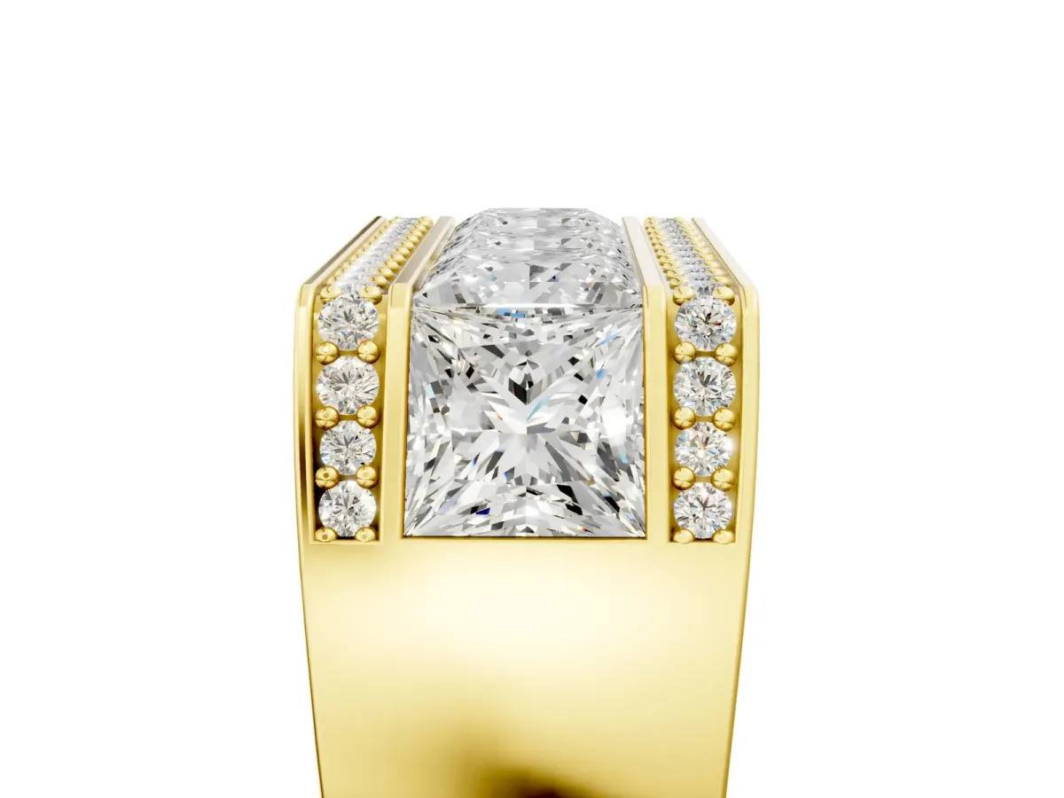 Princess and Round Diamond Channel Pavé Mens Band Yellow gold