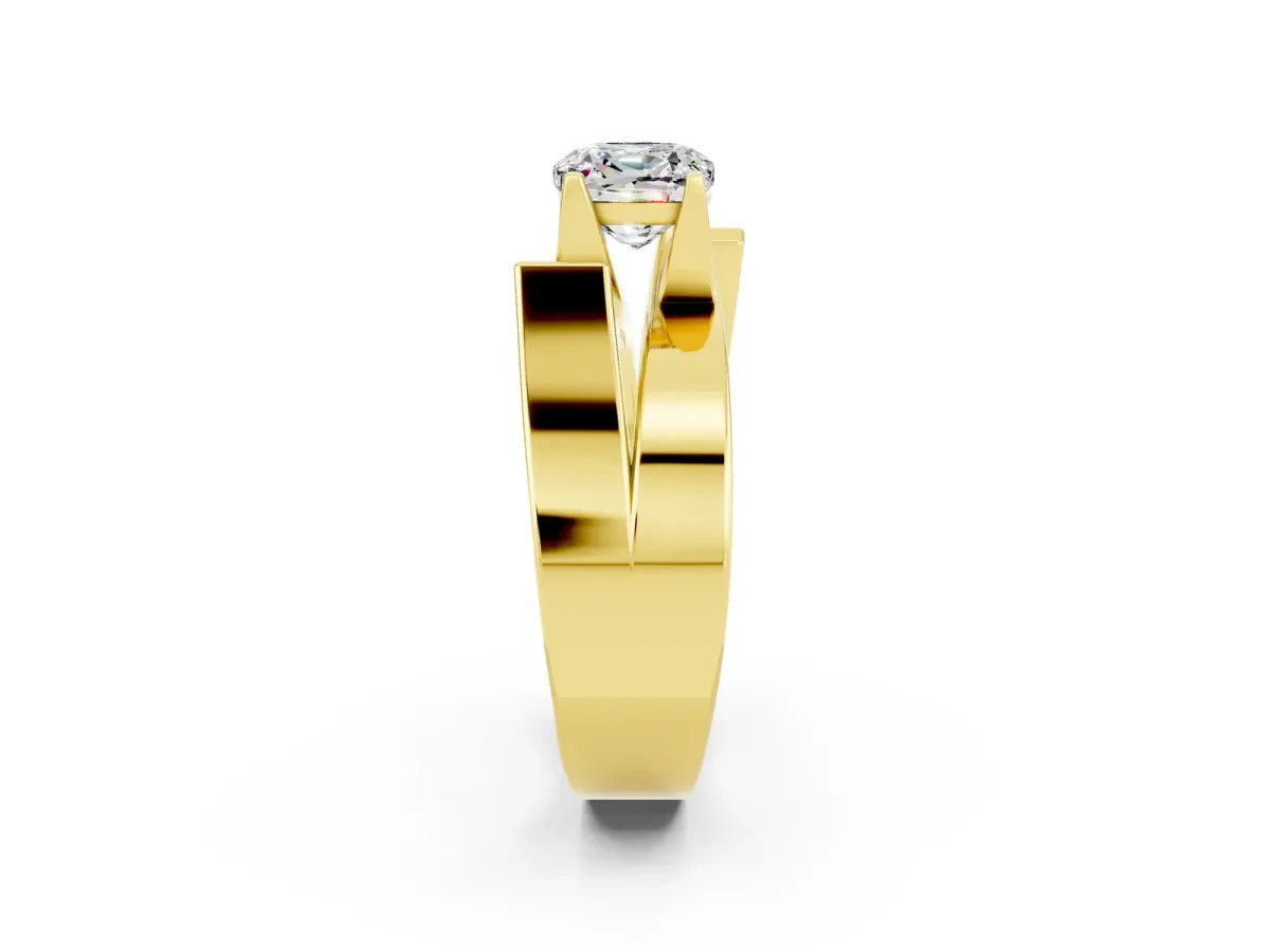 Modern Tension Set Cushion Cut Moissanite Solitaire Wide Band Ring Yellow gold