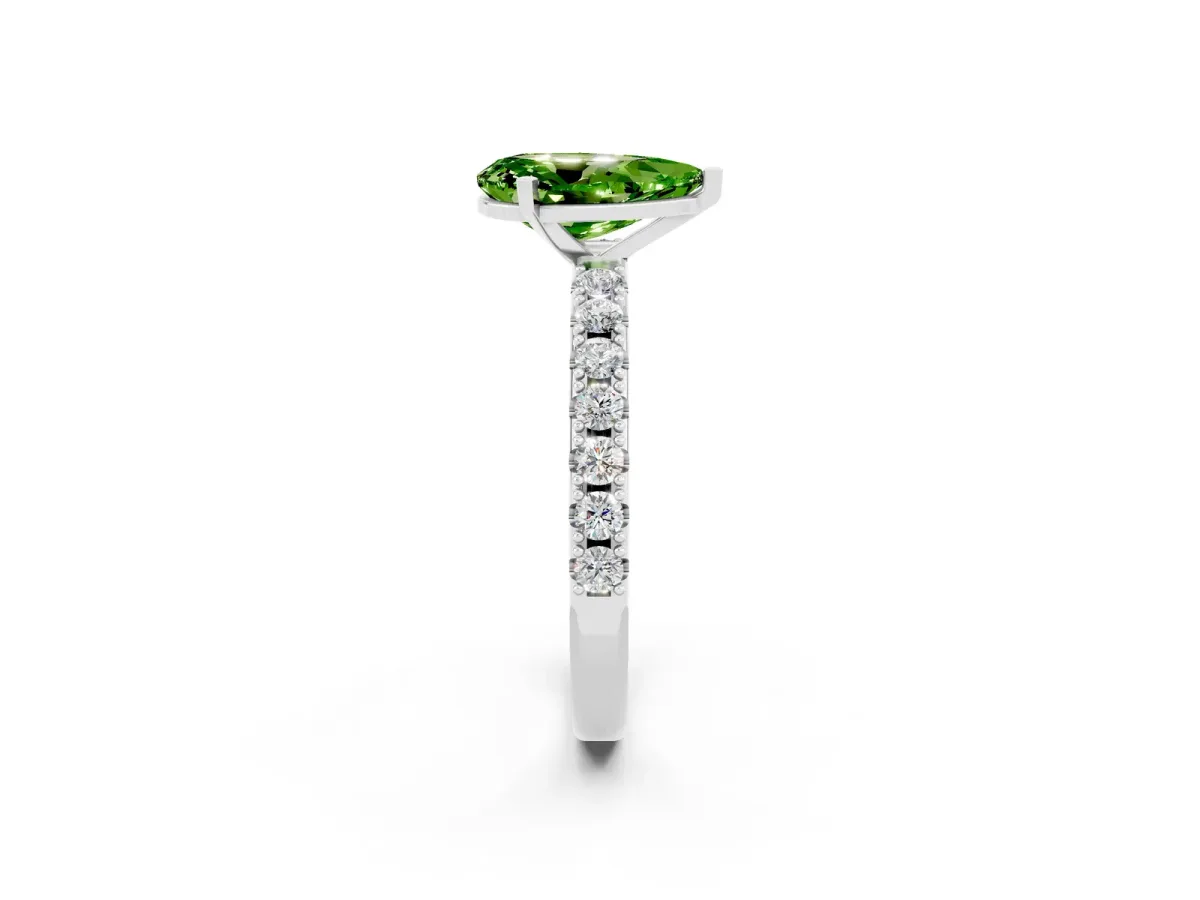Pear Cut Peridot Solitaire Pavé Band with Four-Prong Setting Silver