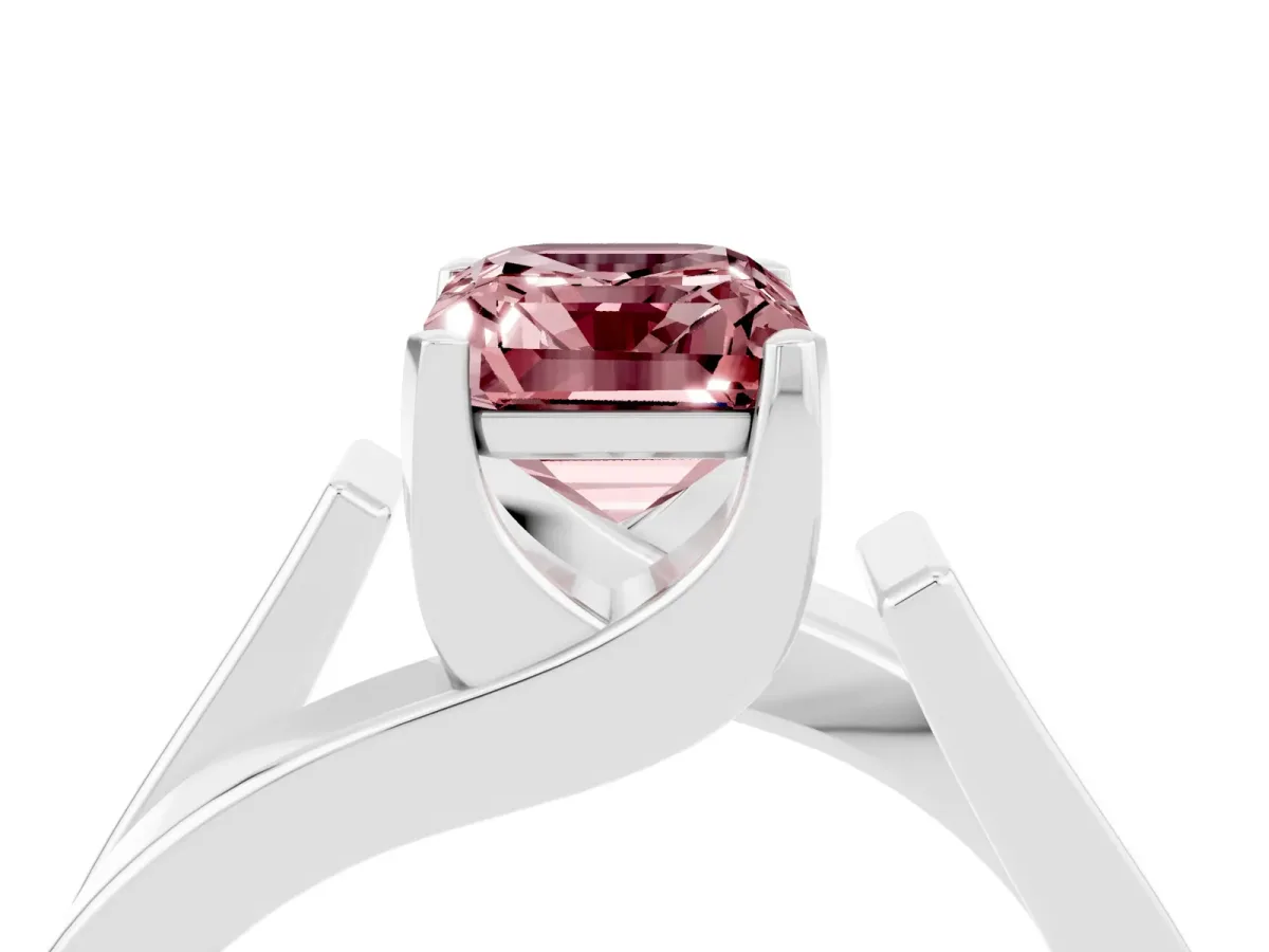 Modern Tension Set Emerald Cut Morganite Solitaire Wide Band Ring Silver