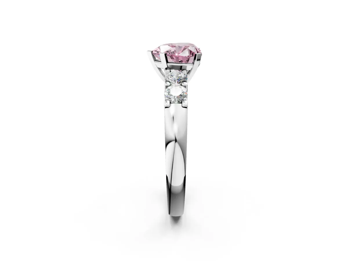 Fancy Pink Heart Cut Brilliant Cut Diamond Five-Stone Prong Set Engagement Ring with Channel Band Platinum
