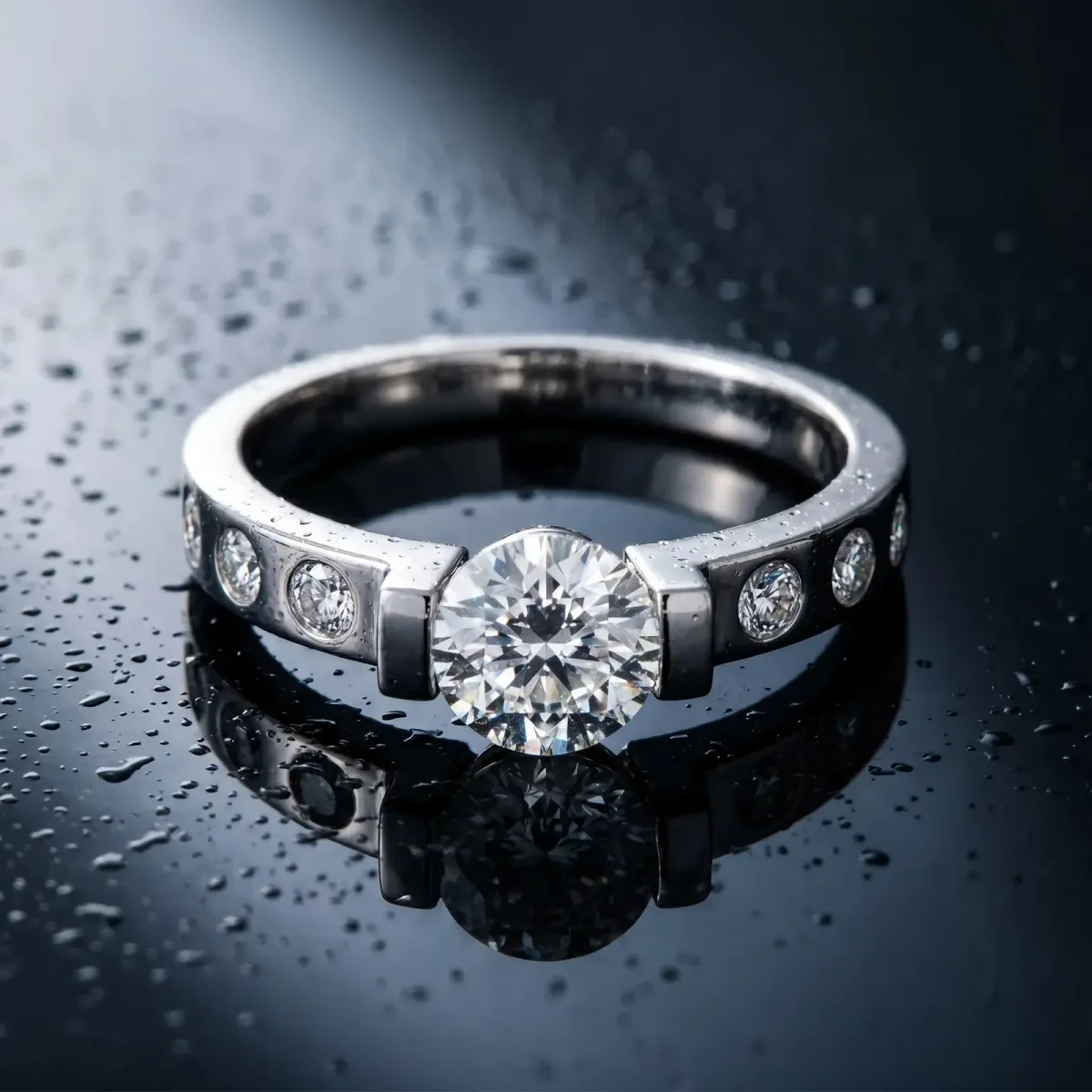 Asscher Cut Brilliant Channel-Set Diamond Ring with Bezel Prong Setting Platinum