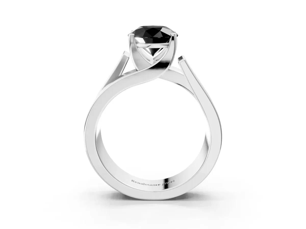 Fancy Black Modern Tension Set Round Cut Diamond Solitaire Wide Band Ring Silver