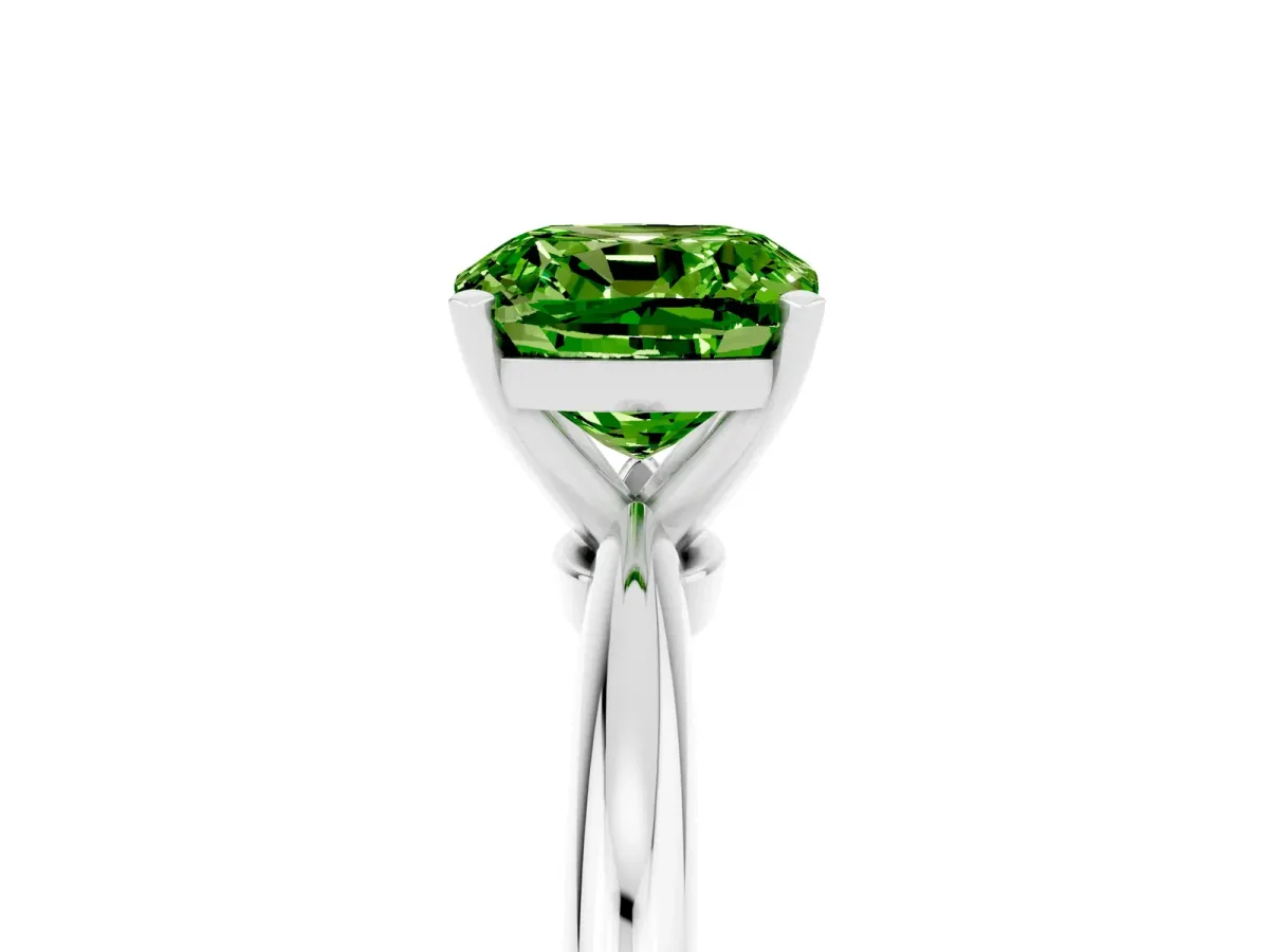 Cushion Cut Peridot Solitaire Ring with Six-Prong Setting and Classic Band Silver