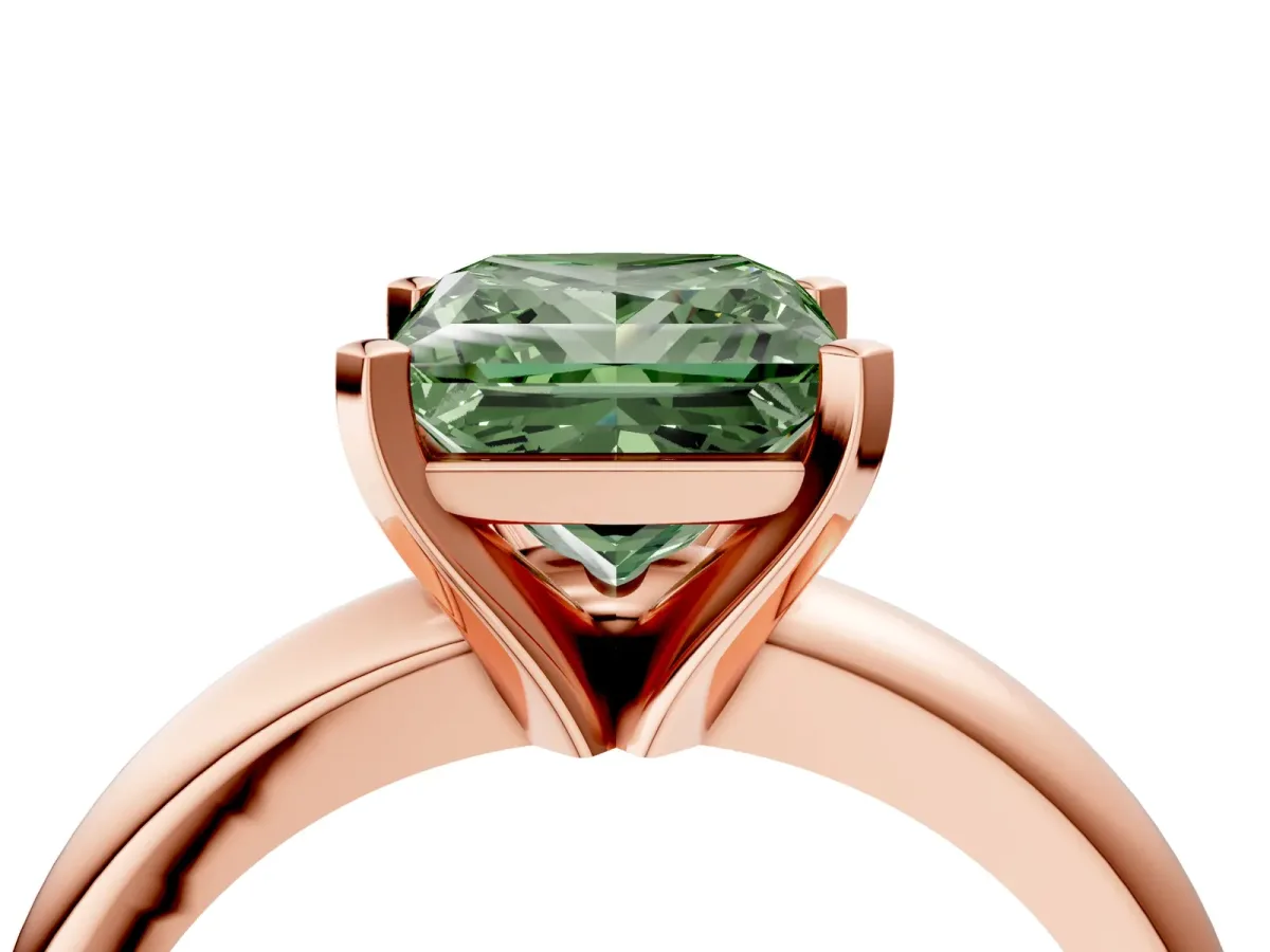Fancy Green Princess Cut Diamond Solitaire Engagement Ring with Round Band and Four-Prong Setting Rose gold