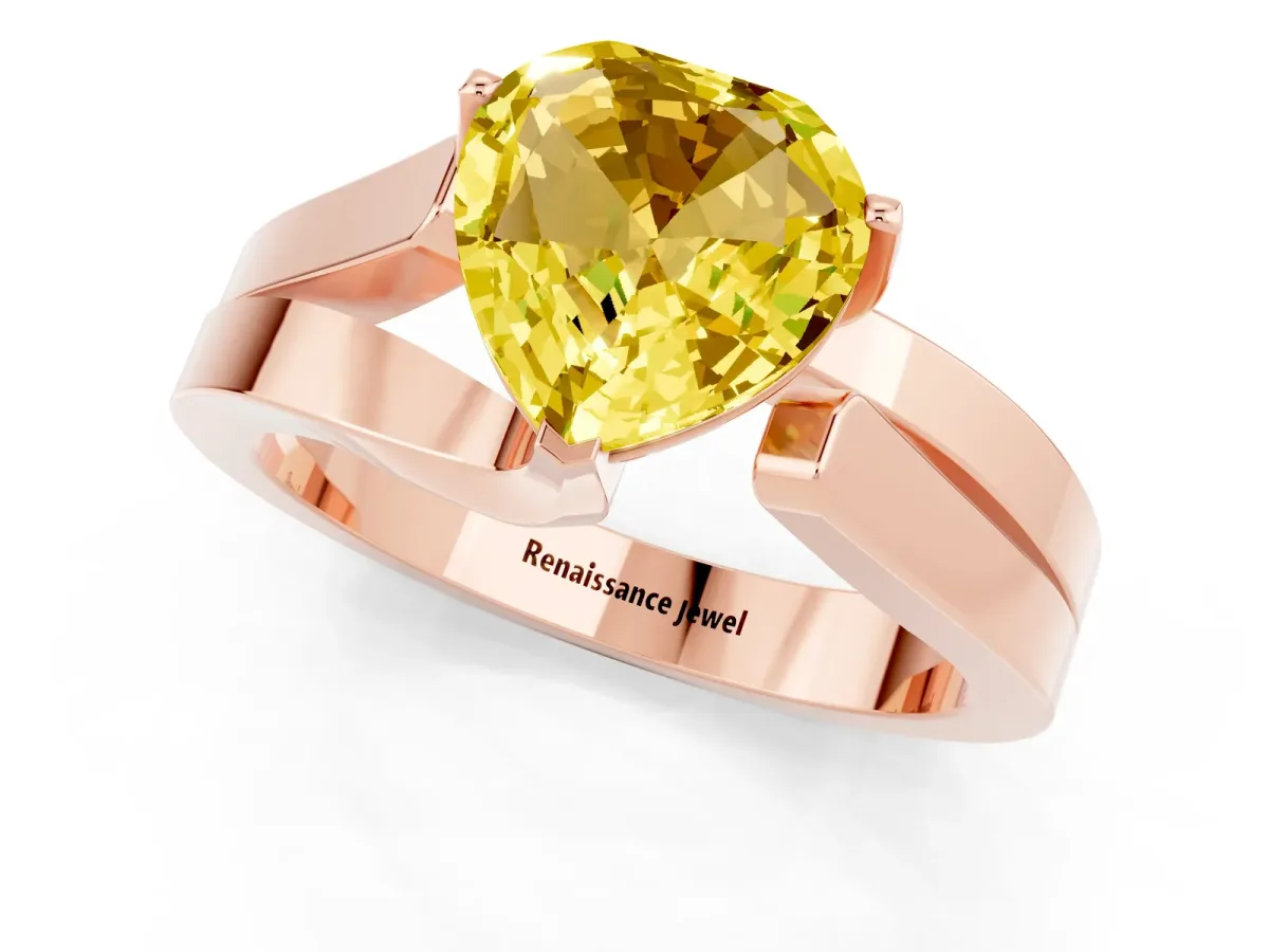 Modern Tension Set Heart Cut Yellow Sapphire Solitaire Wide Band Ring Rose gold