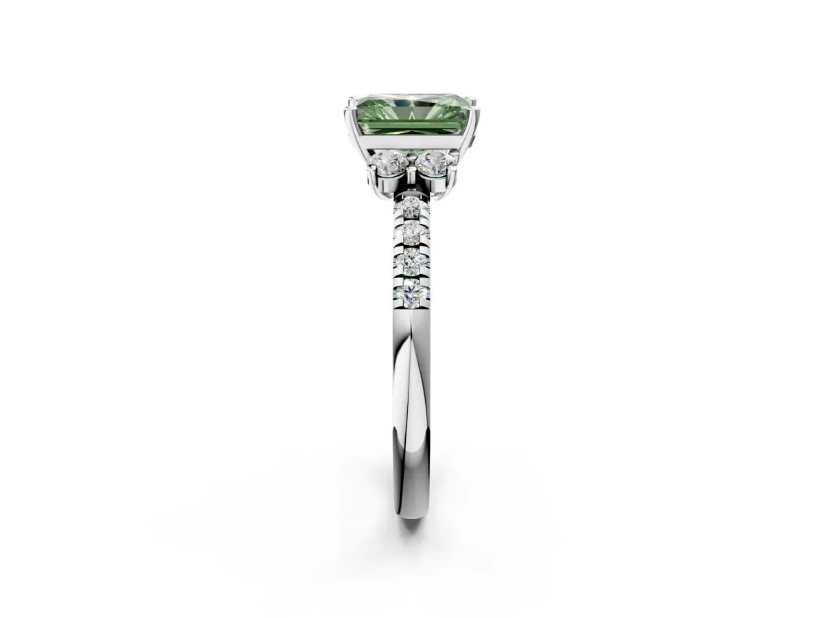Fancy Green Radiant Cut Diamond Three-Stone Pave Band with Four-Prong Setting Platinum
