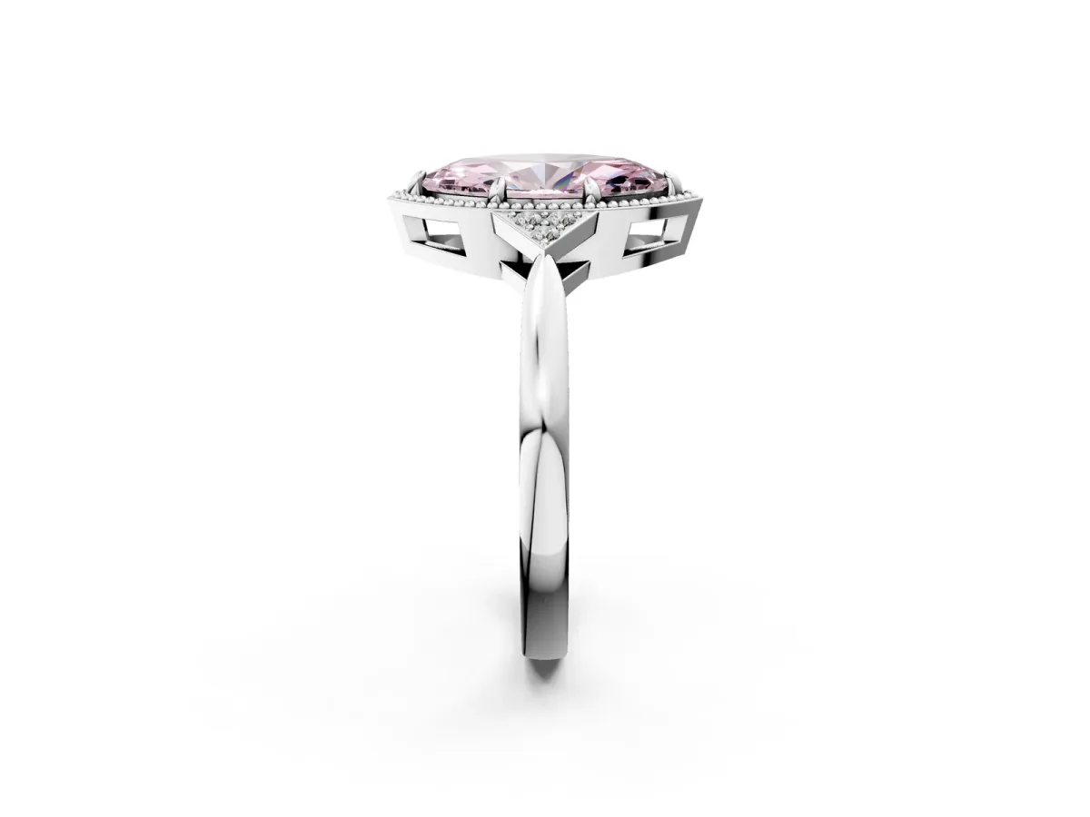 Fancy Pink Milgrain Marquise Cut Cut Diamond Ring with Tapered Pave Band and Four Prong Setting Platinum