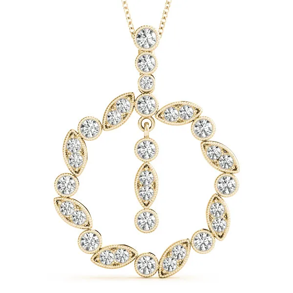 Round and Marquise Cut Diamond Milgrain Halo Pendant Yellow gold
