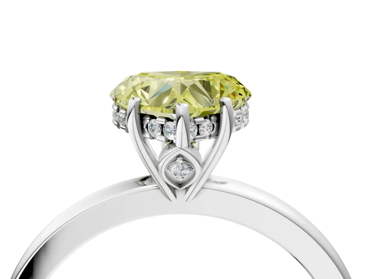 Fancy Yellow Heart Cut Solitaire Diamond Ring with Prong Setting and Plain Band Silver