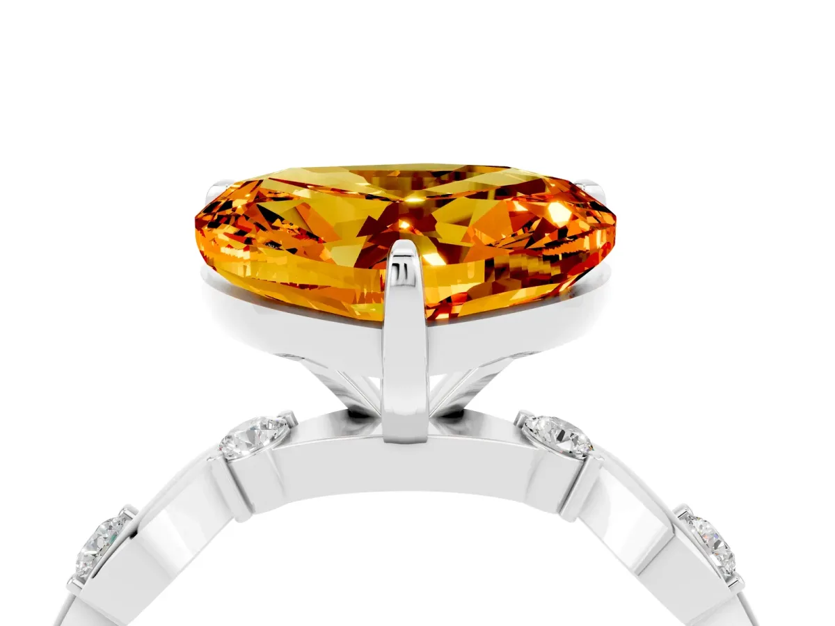 Heart Cut Citrine Solitaire Twisted Band with Round Accents and Prong Setting White gold