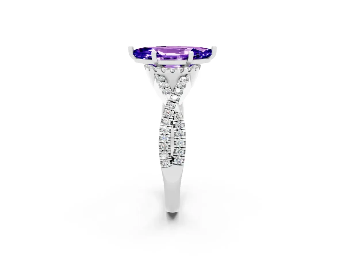 Marquise Cut Tanzanite Halo Twist Band Solitaire Prong Setting Ring White gold