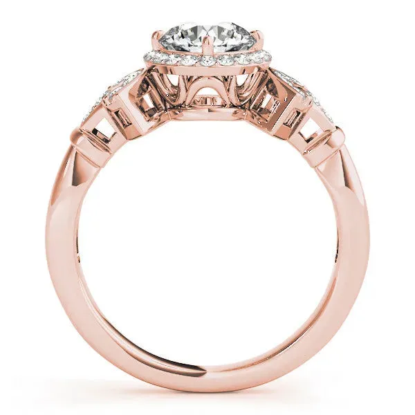 Round Cut Halo Diamond Split Shank Engagement Ring with Four-Prong Setting Rose gold