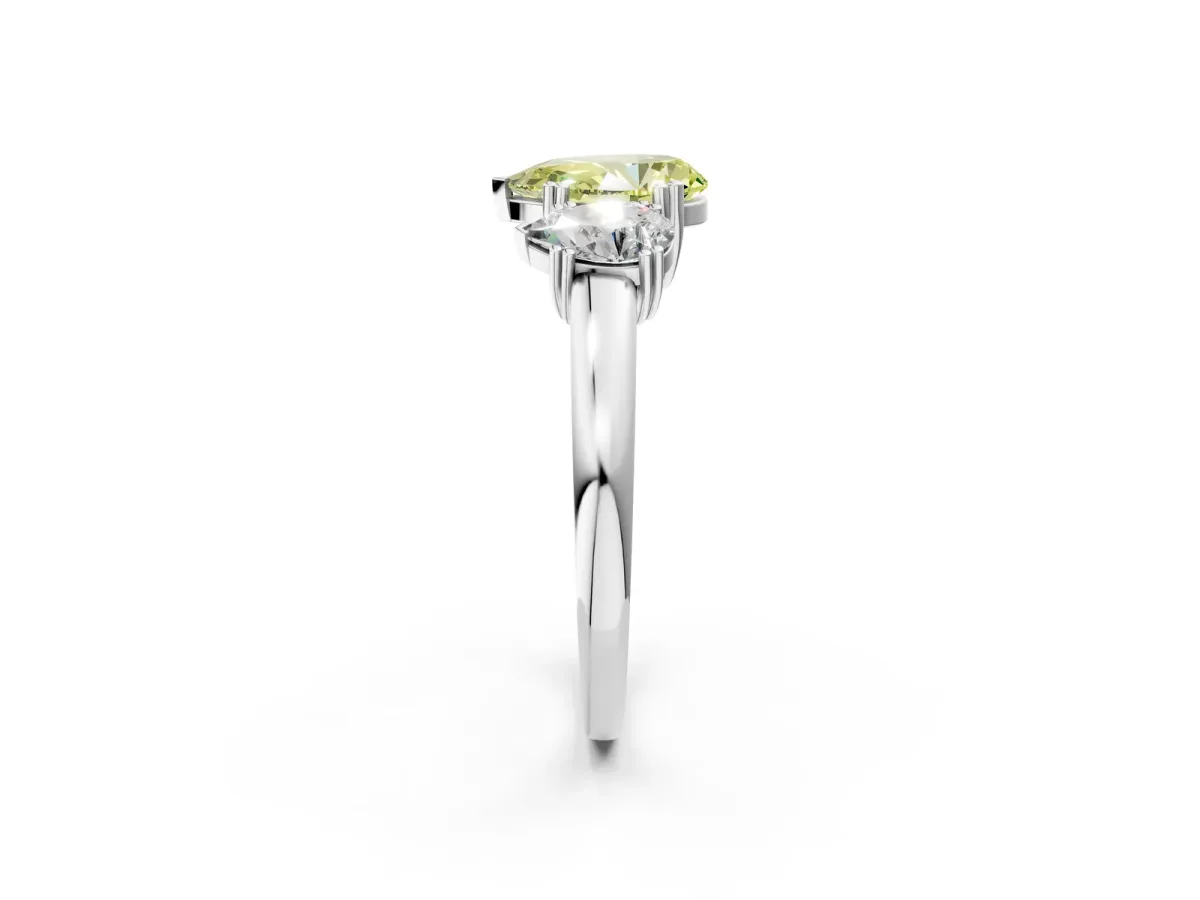 Fancy Yellow Three-Stone Pear Cut Cut Diamond Ring with Channel Set Band and Four-Prong Setting Silver