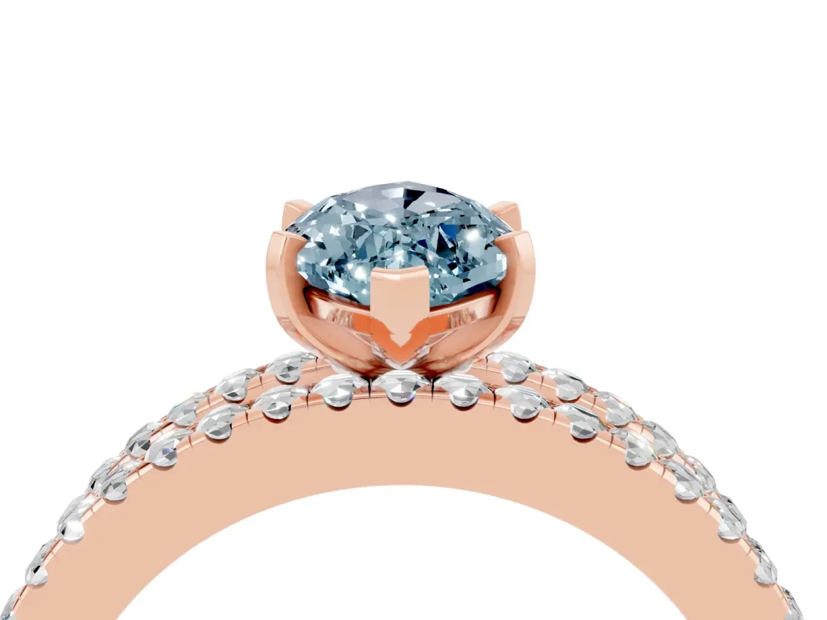 Marquise Cut Aquamarine Solitaire Ring with Pavé and Channel Set Band Rose gold