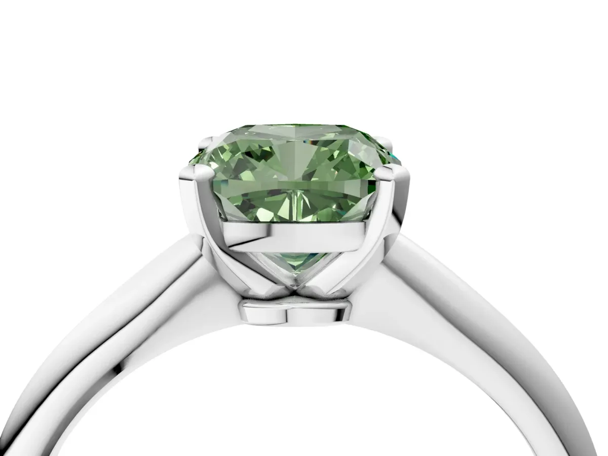 Fancy Green Cushion Cut Diamond Solitaire Engagement Ring with Classic Band and Four-Prong Setting White gold