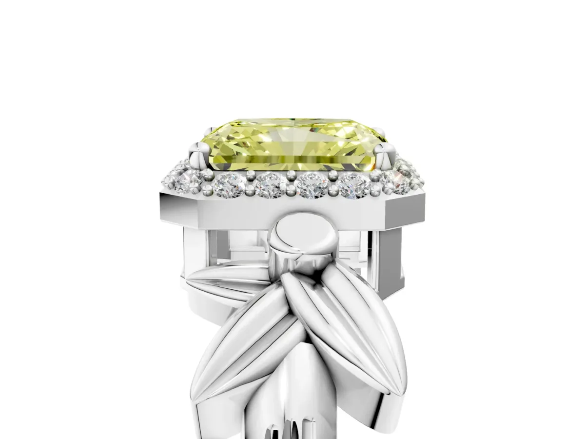 Fancy Yellow Radiant Cut Halo Diamond Floral Band with Four-Prong Setting Platinum