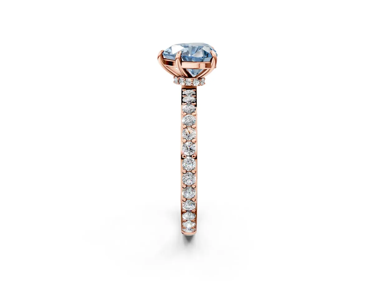 Fancy Blue Heart Cut Diamond Solitaire Engagement Ring with Pavé Band and Four-Prong Setting Rose gold