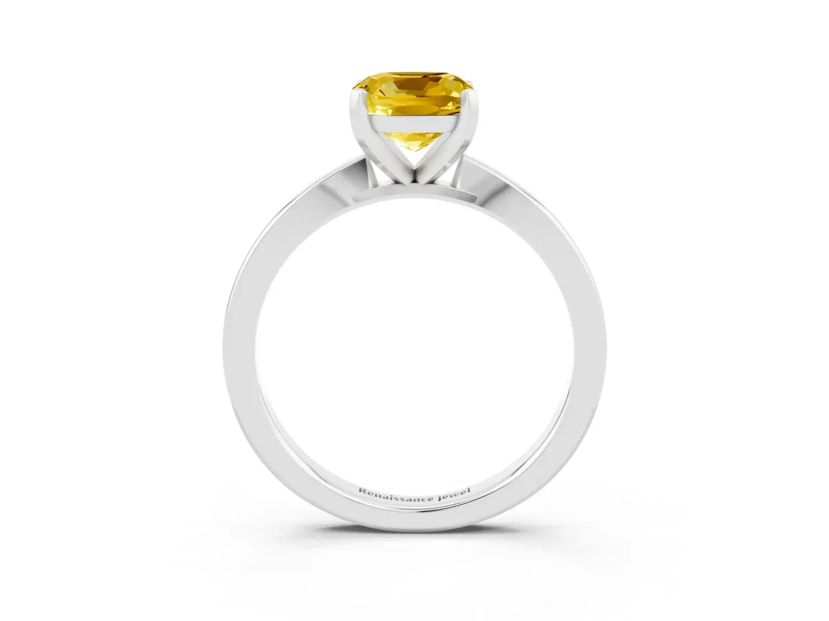 Cushion Cut Yellow Sapphire Solitaire Engagement Ring with Classic Band and Four-Prong Setting White gold