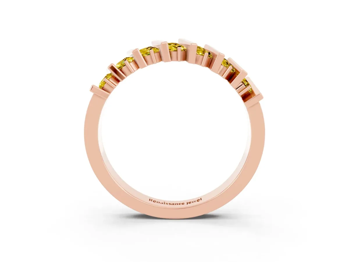 Channel Set Round Yellow Sapphire Anniversary Band with Vertical Prongs Rose gold
