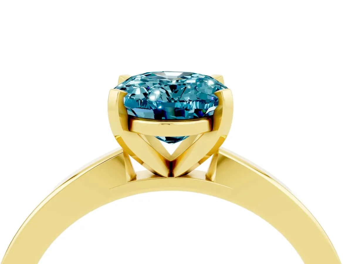 Oval Cut Blue Topaz Solitaire Engagement Ring with Classic Band and Four-Prong Setting Yellow gold