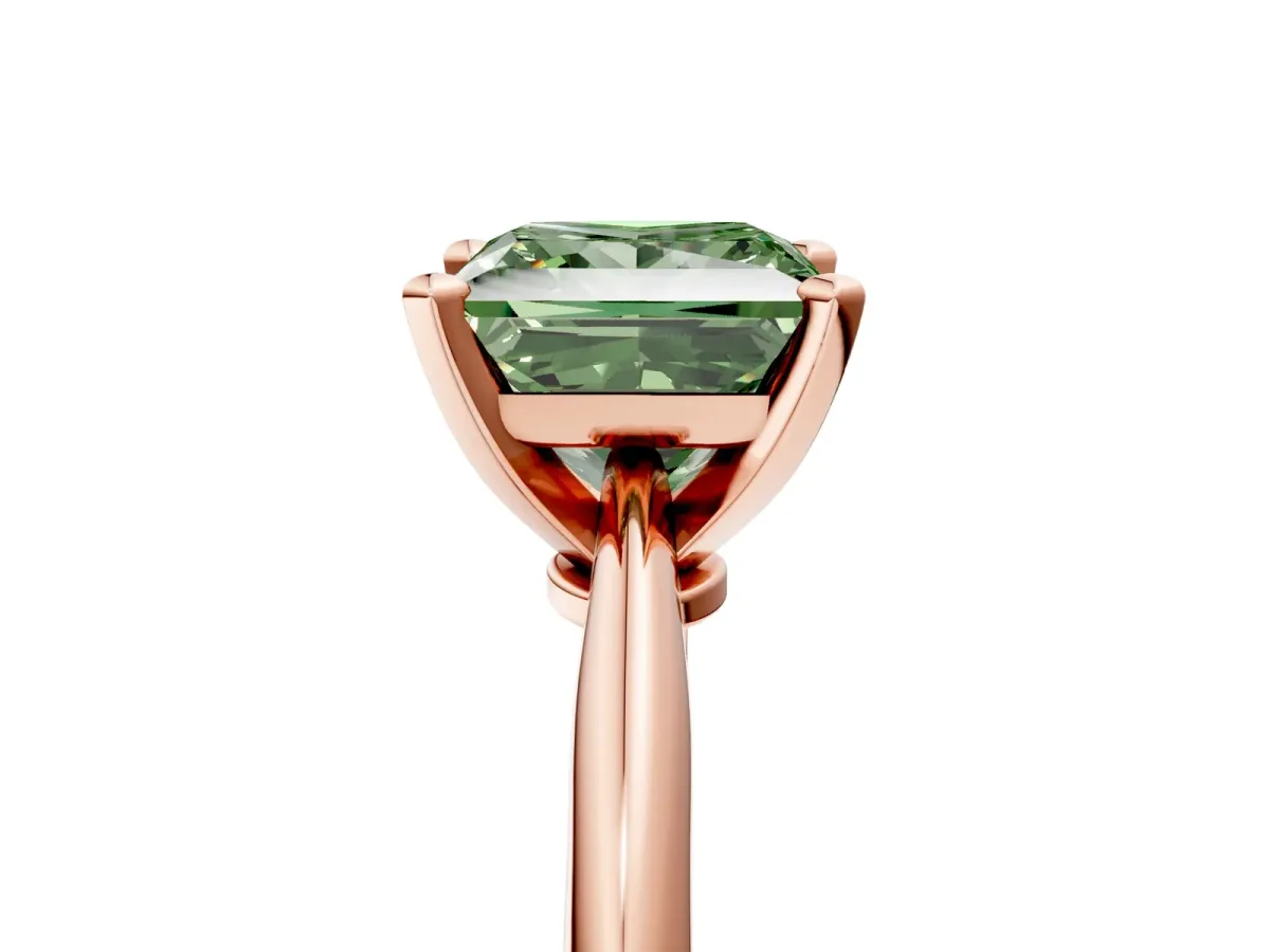 Fancy Green Princess Cut Diamond Solitaire Engagement Ring with Classic Band and Four-Prong Setting Rose gold