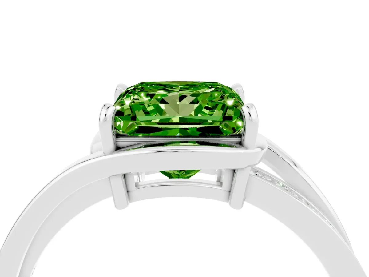 Princess Cut Peridot Solitaire Ring with Split Shank and Prong Setting Platinum