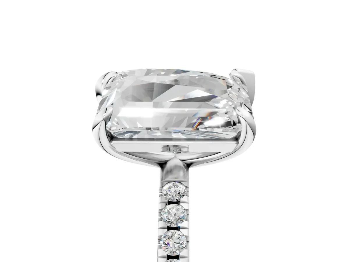 Pear and Emerald Toi Moi Ring with Prong Setting and Micro Pave Band Platinum