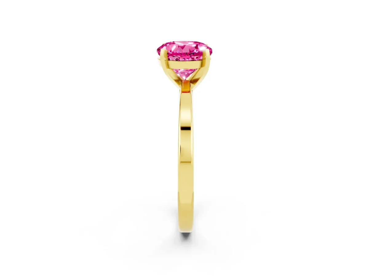 Round Cut Pink Sapphire Solitaire Engagement Ring with Classic Band and Four-Prong Setting Yellow gold