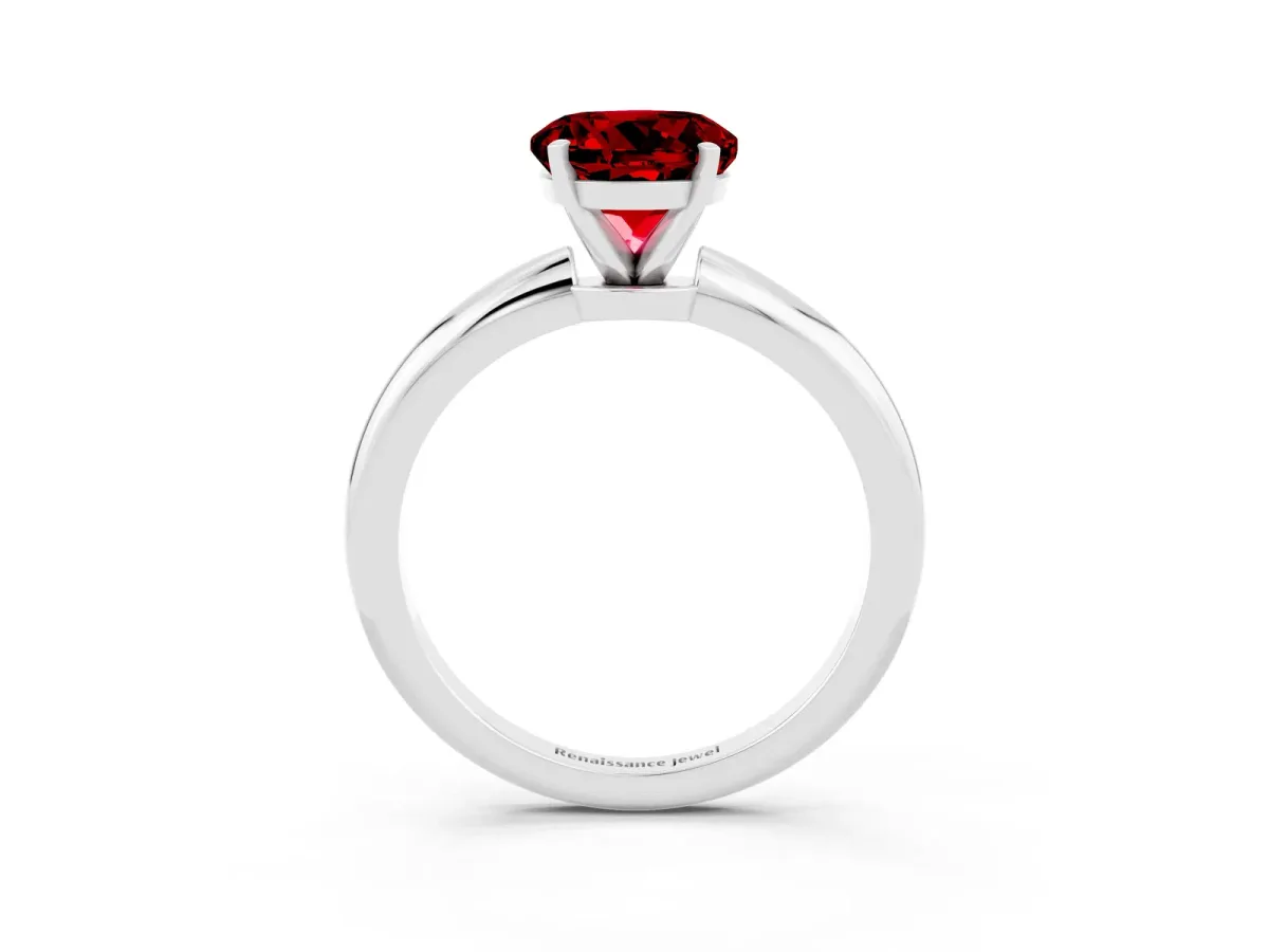 Round Cut Ruby Solitaire Ring with Six-Prong Setting and Classic Band White gold