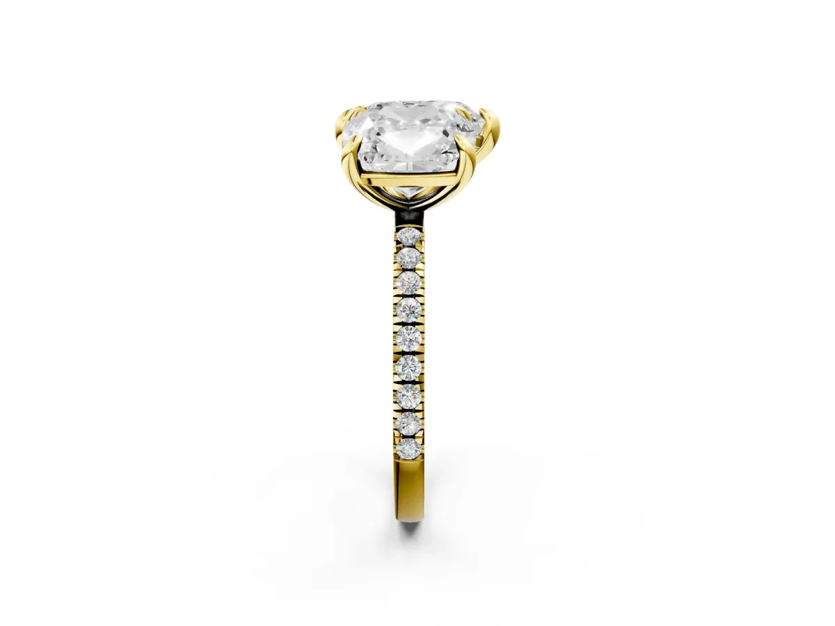 Cushion and Heart Toi Moi Ring with Prong Setting and Pave Band Yellow gold