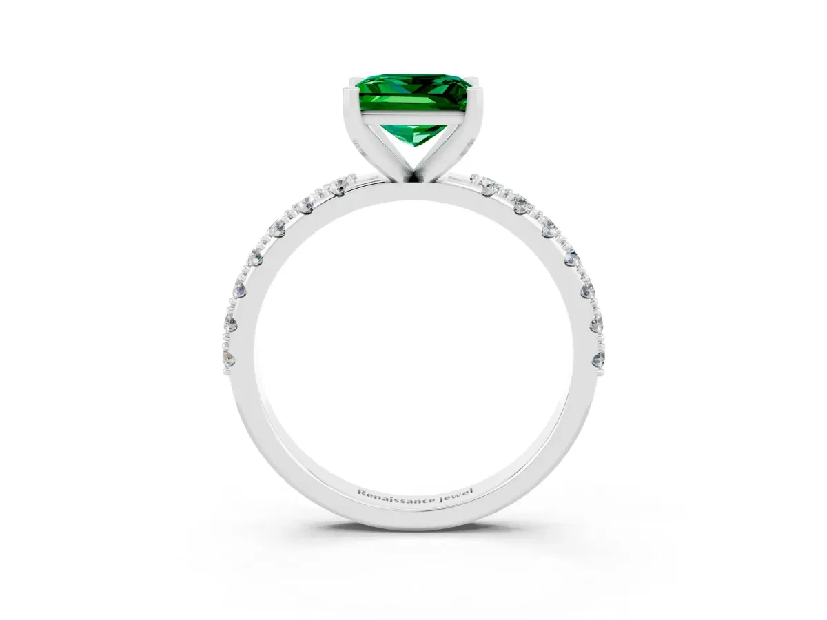 Princess Cut Emerald Solitaire Pavé Band with Four-Prong Setting Silver