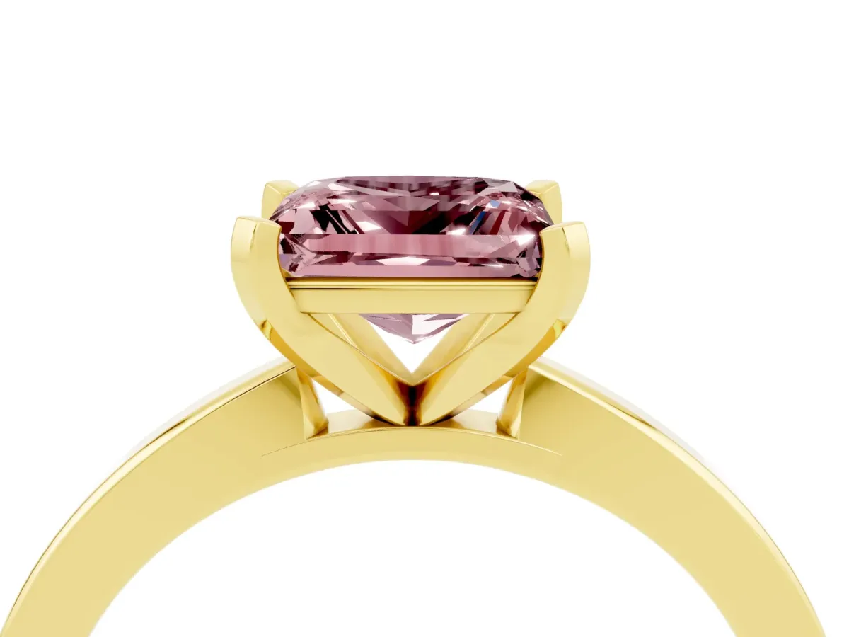Princess Cut Morganite Solitaire Engagement Ring with Classic Band and Four-Prong Setting Yellow gold
