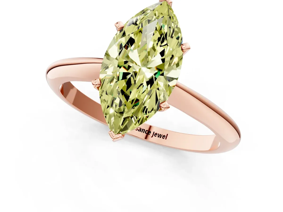Fancy Yellow Marquise Cut Diamond Solitaire Engagement Ring with Classic Band and Four-Prong Setting Rose gold