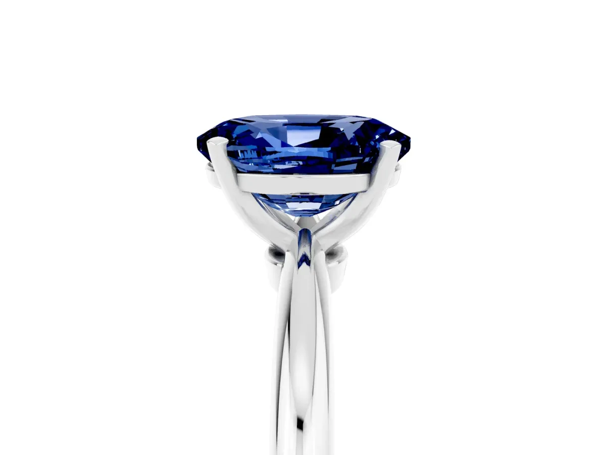 Oval Cut Blue Sapphire Solitaire Ring with Six-Prong Setting and Classic Band Silver