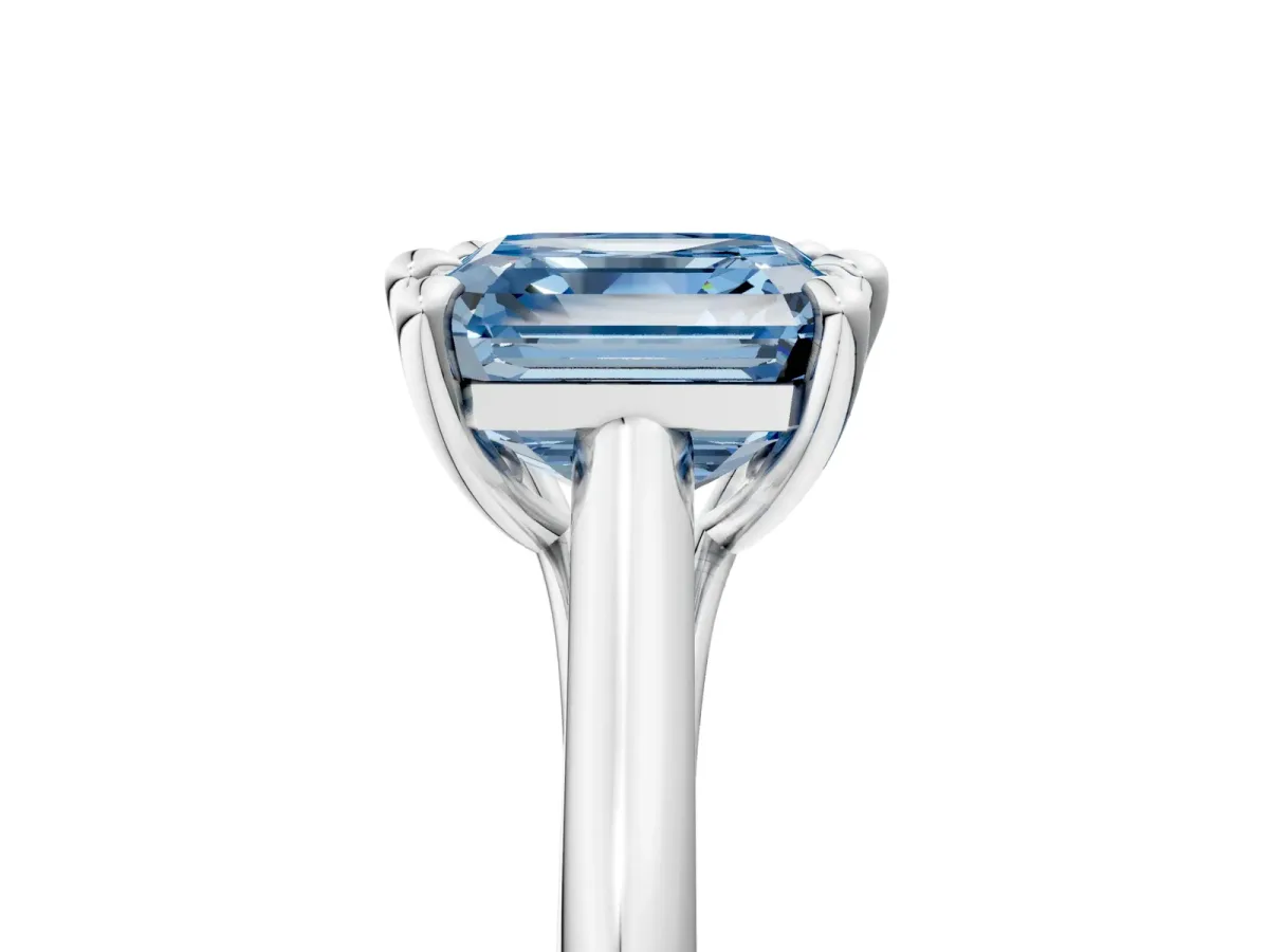 Fancy Blue Asscher Cut Solitaire Engagement Ring with Six-Prong Setting and Classic Band Platinum