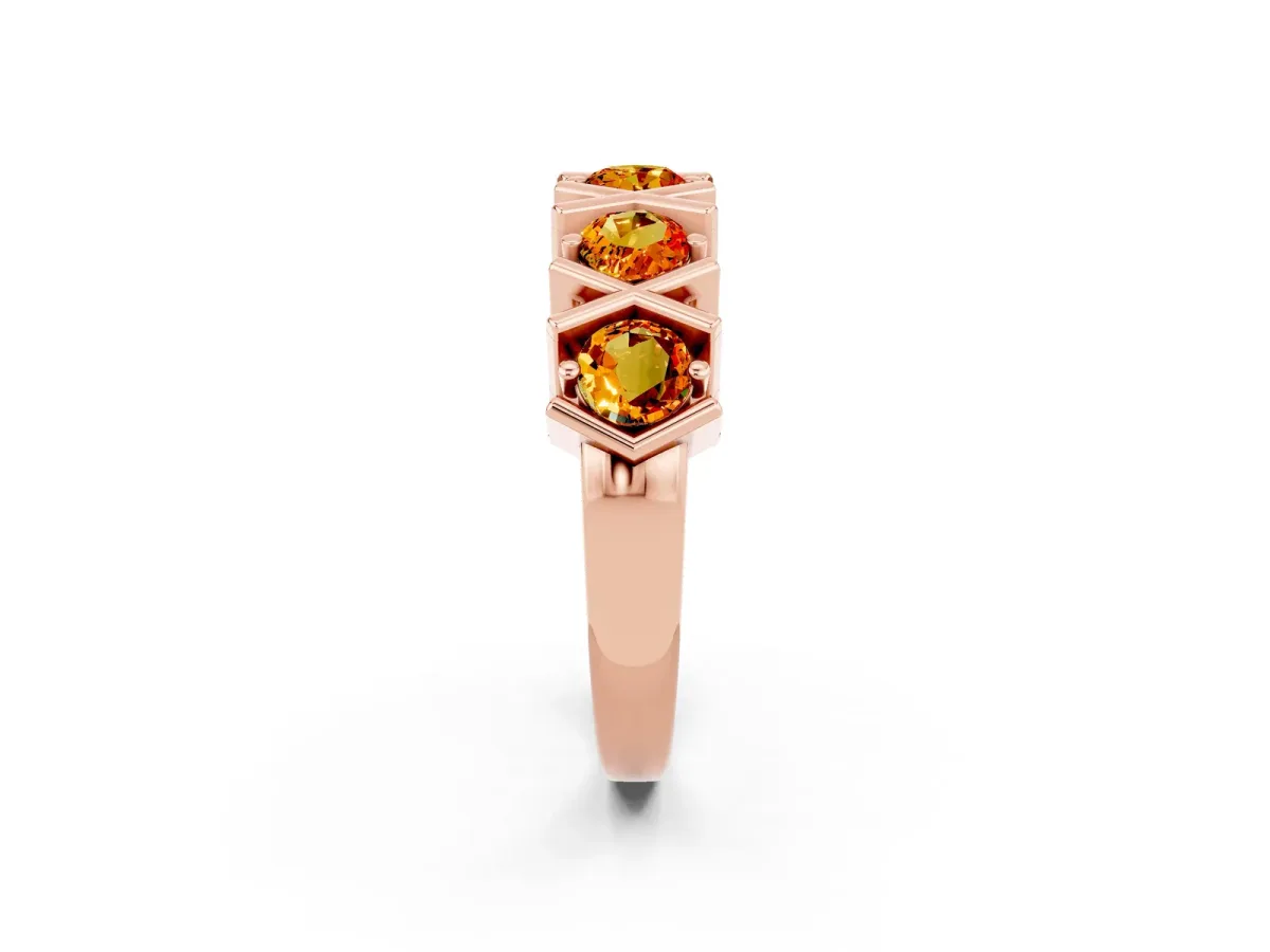 Round Citrine Channel Set Band with X-Prong Detail Rose gold