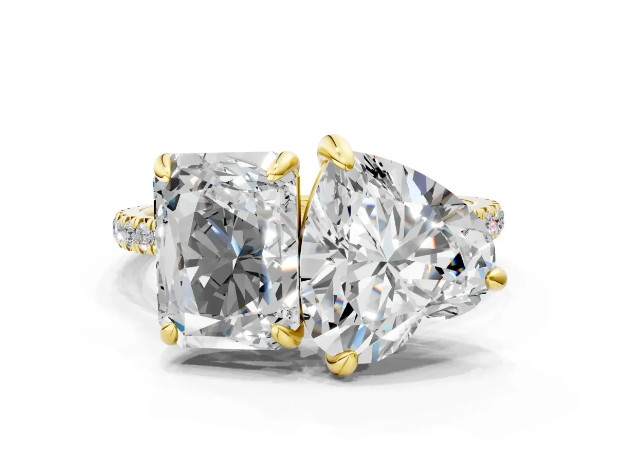 Radiant and Heart Toi Moi Ring with Prong Setting and Micro Pave Band Yellow gold