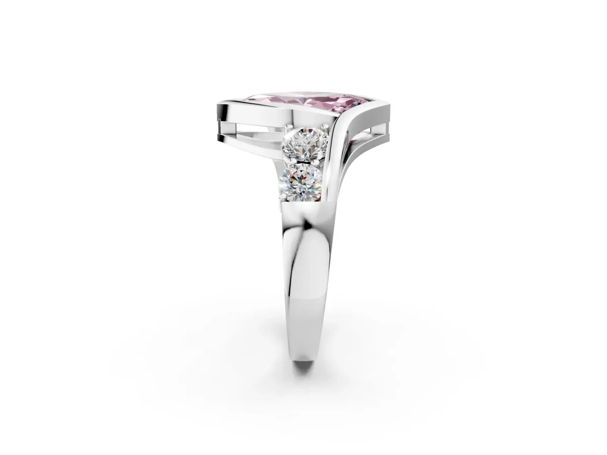 Fancy Pink Bezel Set Marquise Cut Diamond Bypass Ring with Round Accents Platinum