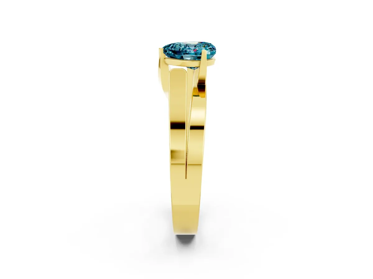 Modern Tension Set Heart Cut Blue Topaz Solitaire Wide Band Ring Yellow gold