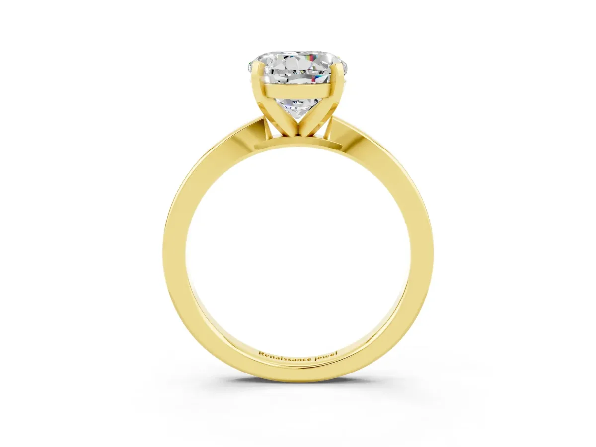 Round Cut Moissanite Solitaire Engagement Ring with Classic Band and Four-Prong Setting Yellow gold