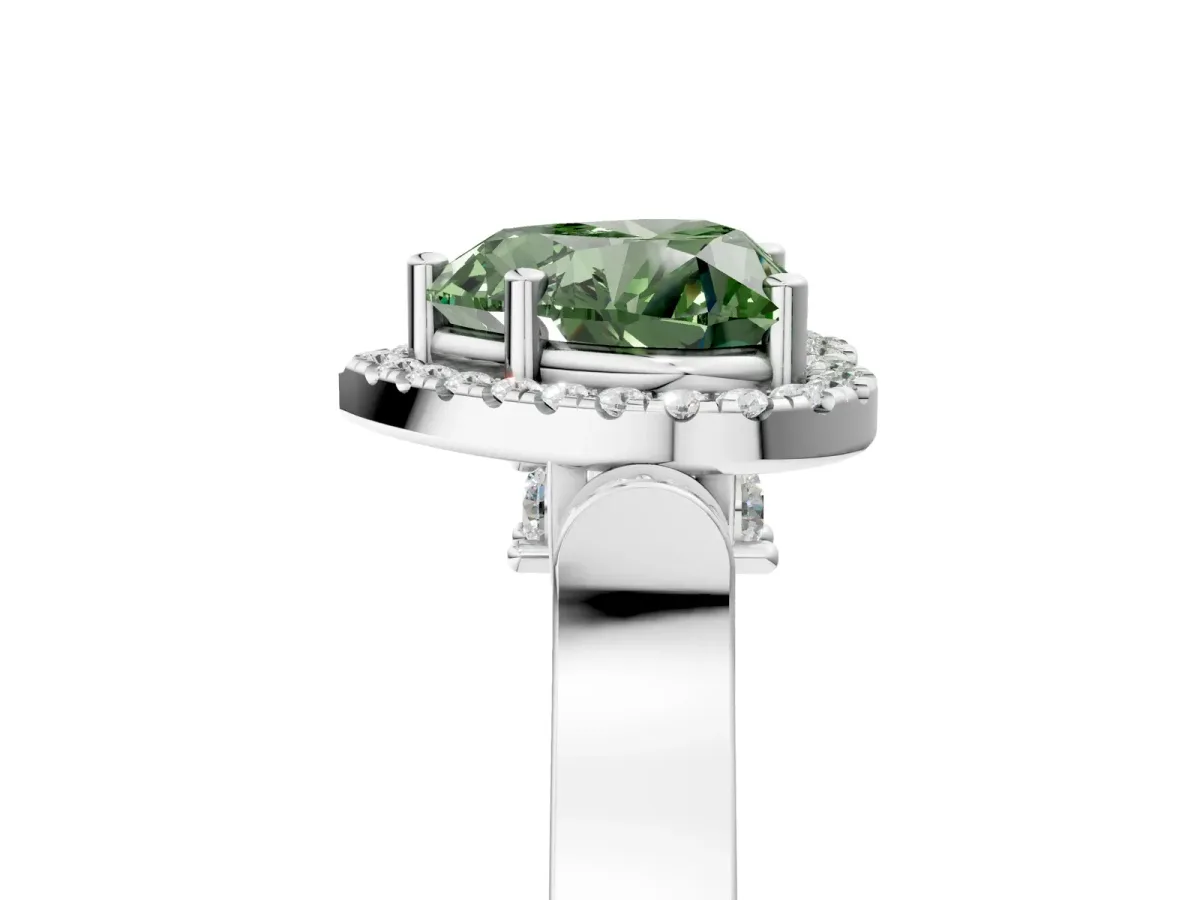 Fancy Green Heart Cut Halo Pave Split Shank Prong Setting Ring Platinum