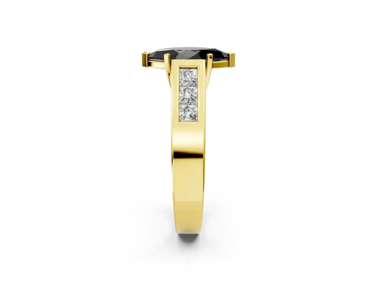 Fancy Black Marquise Cut Cut Channel Set Solitaire Ring with Four-Prong Setting Yellow gold
