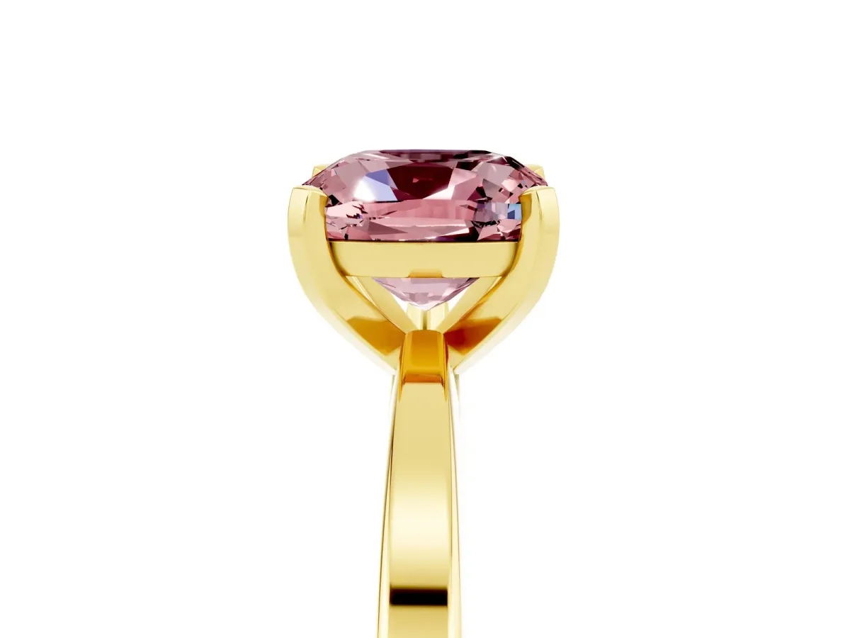 Cushion Cut Morganite Solitaire Engagement Ring with Classic Band and Four-Prong Setting Yellow gold