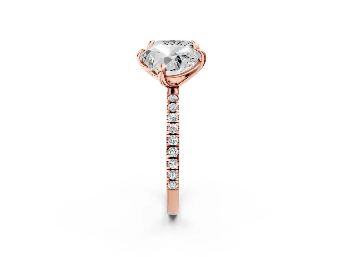 Heart and Princess Toi Moi Ring with Prong Setting and Pave Band Rose gold