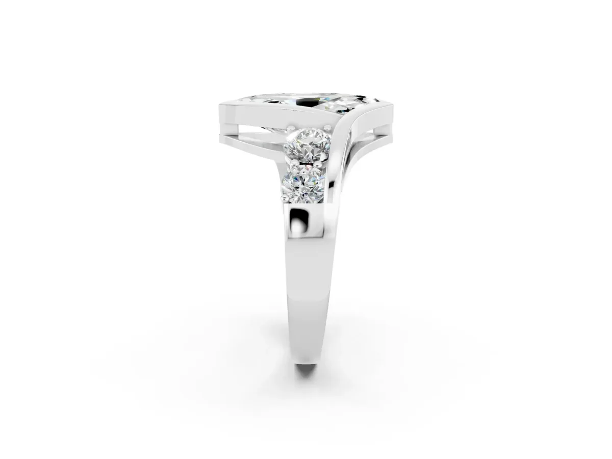 Bezel Set Marquise Cut Moissanite Bypass Ring with Round Accents Platinum