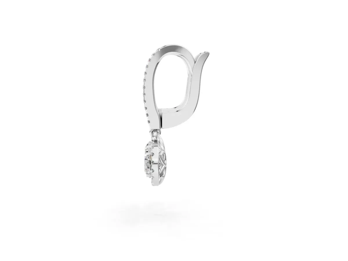 Round Cut Diamond Halo Drop Earrings with Pavé Hoop Silver