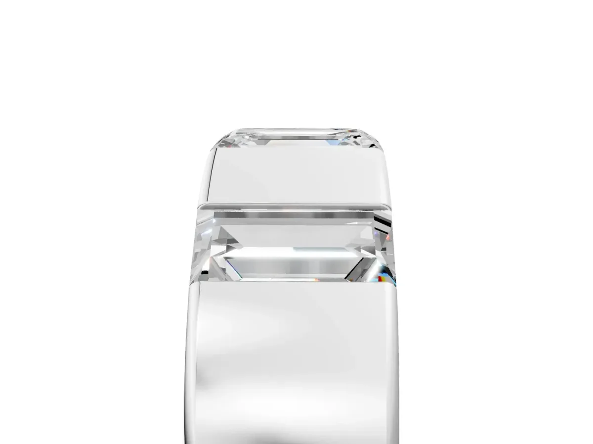 Emerald Cut Diamond Three-Stone Mens Ring with Baguette Side Stones White gold