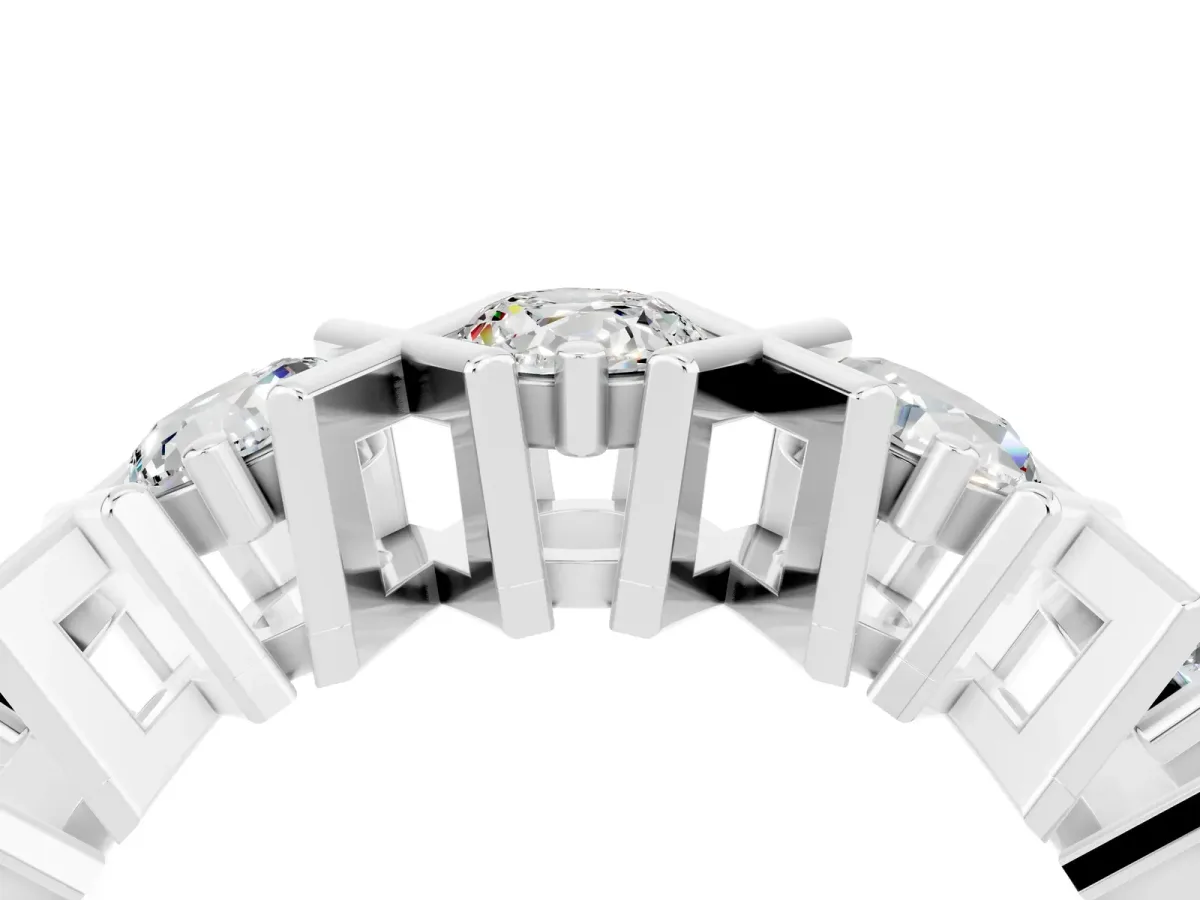 Round Moissanite Channel Set Band with X-Prong Detail White gold