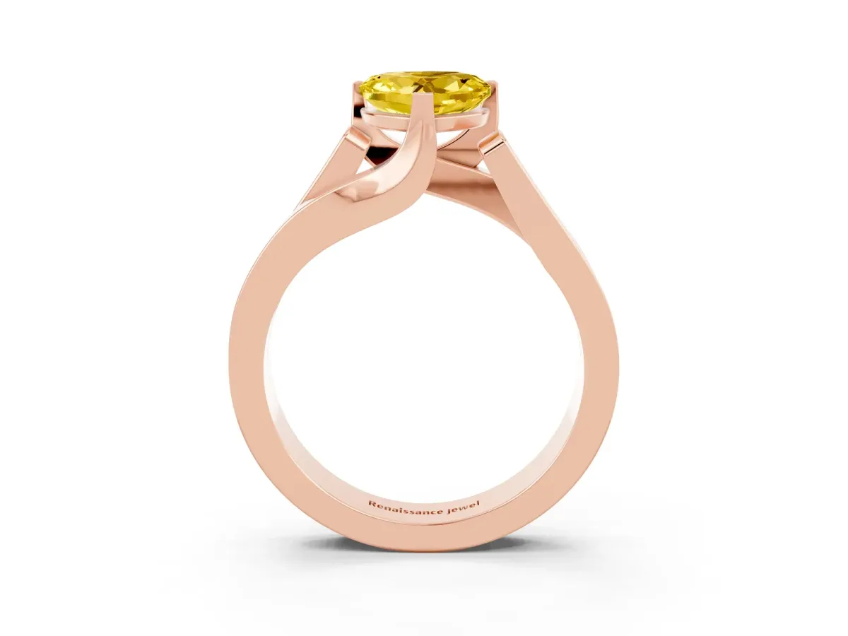 Modern Tension Set Heart Cut Yellow Sapphire Solitaire Wide Band Ring Rose gold